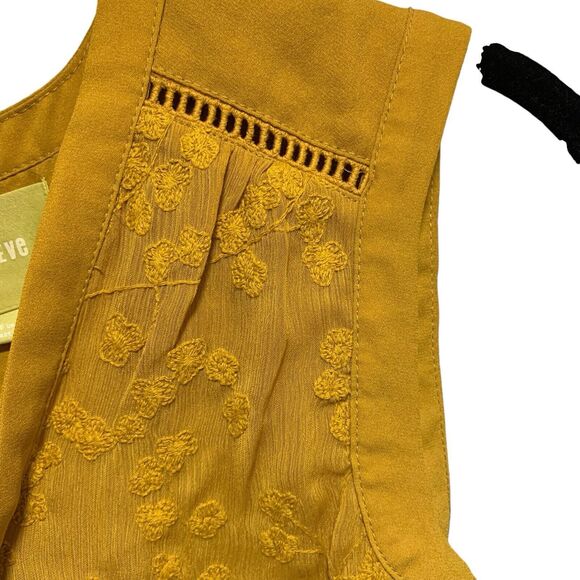 Maeve Womens Mustard Yellow Embroidered Lace Up Tank Top 6 Boho Cottagecore - Picture 9 of 9